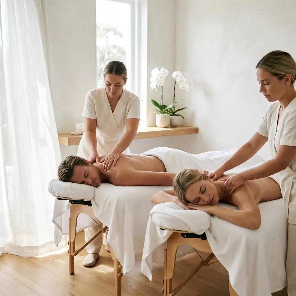Relaxing side-by-side massage tables set for two at D4 Season Lynnwood