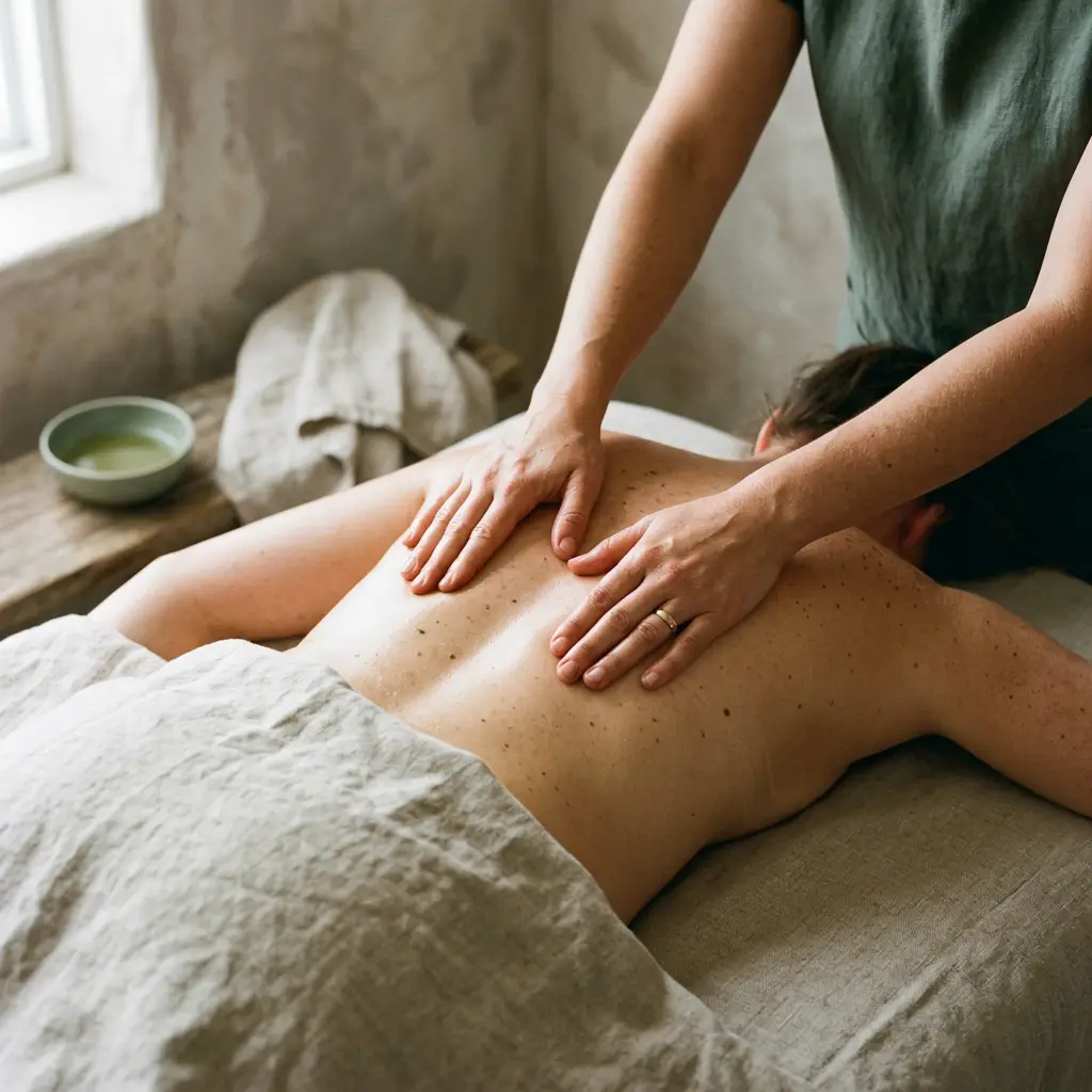 Deep tissue massage easing shoulder tension at D4 Season near Mountlake Terrace, WA