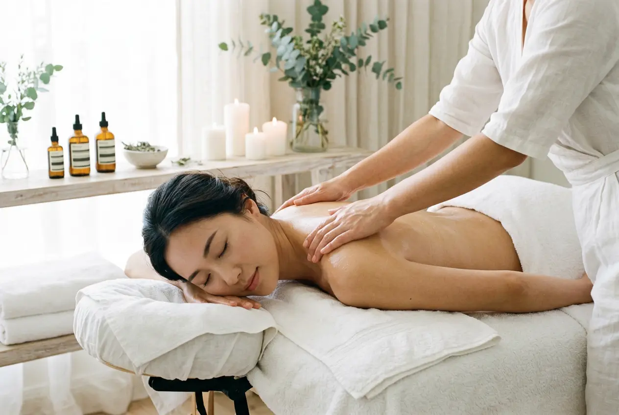 Warm, low-lit massage room at D4 Season head spa in Lynnwood, WA
